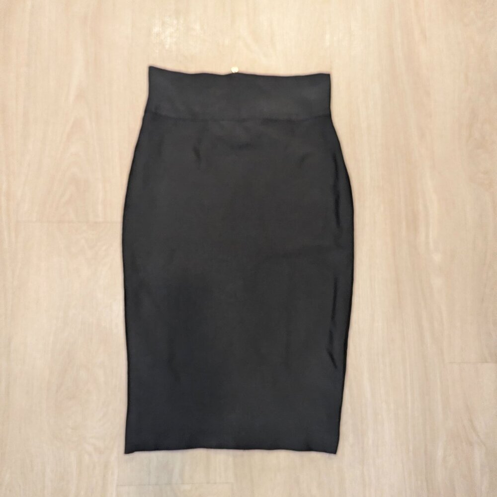 akira black high-waisted midi pencil skirt